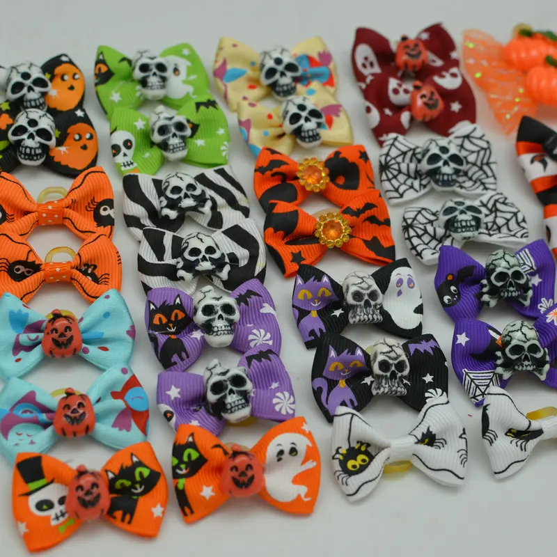 Halloween-Haarschleifen für kleine Hunde und Welpen, 40mm, gemischte Farben und Muster, festliche Haaraccessoires – Detail 9