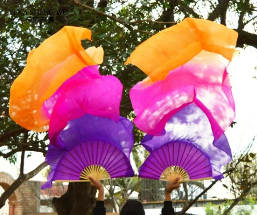 

100% настоящий натуральный шелк, веера для танца живота, длинные веера для танца живота ручной работы, ручная роспись, градиент цвета, китайские танцевальные шелковые веера 180x90 см
