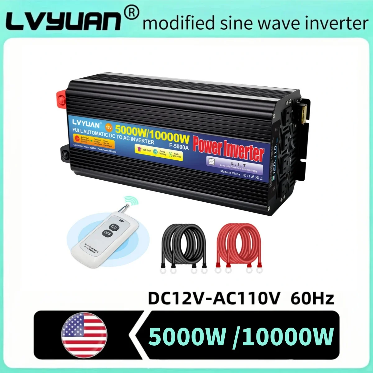 10000W Inverter US socket DC12V/24V AC110V 130V Power Inverter For Solar Power System Smart Remote Control/LCD Display