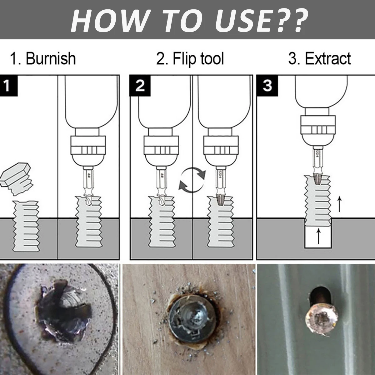 Extracteur de vis avec 3 adaptateurs à douille, extracteur de vis endommagé en métal, retrait facile des nervures, extracteur de boulons endommagés, 10 pièces