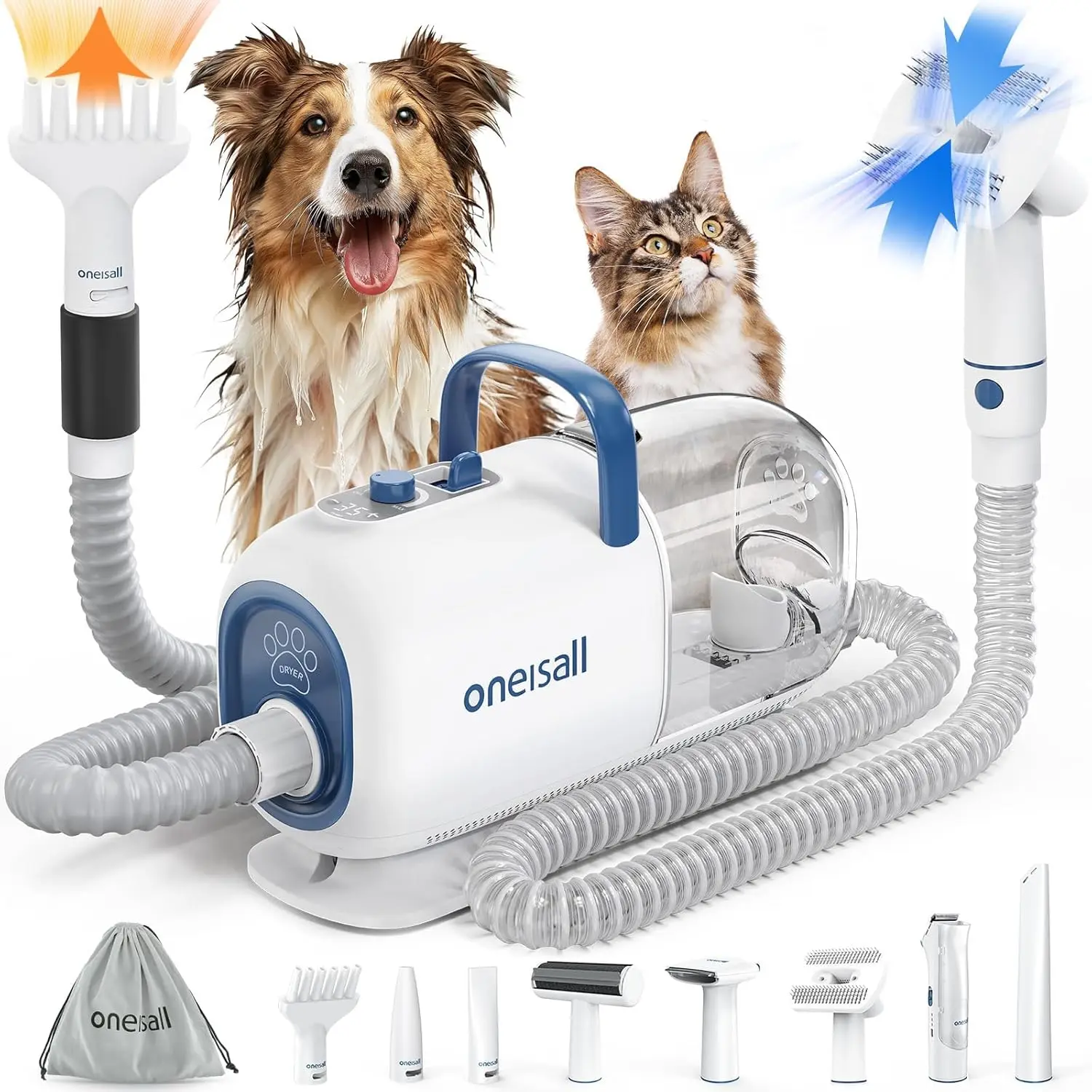 

8-in-1 Dog Grooming Kit: Vacuum, Dryer & Clippers with Adjustable Speed and Temperature Control for Pet Hair Care