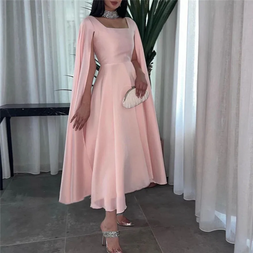 

Women Wear Square Neck Prom Dresses Dubai Tea Length Short Cocktail Party Bride Gowns with Flutters Sleeves Homecoming 2023