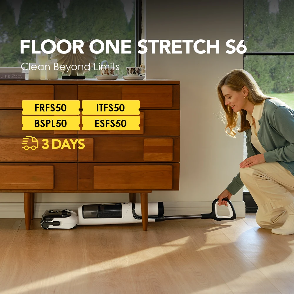 Aspirador de pó seco e úmido sem fio Tineco Floor One Stretch S6 180 ° Esfregão inteligente Lay-Flat com longo tempo de execução 158 ℉   Borda tripla face Flashdry