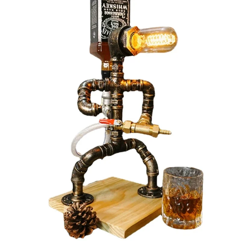 

Water Pipe Robot Industrial Style Retro Table Lamp Cafe Restaurant Bar Counter Decorative Ornaments Wine Rack Liquor Divider