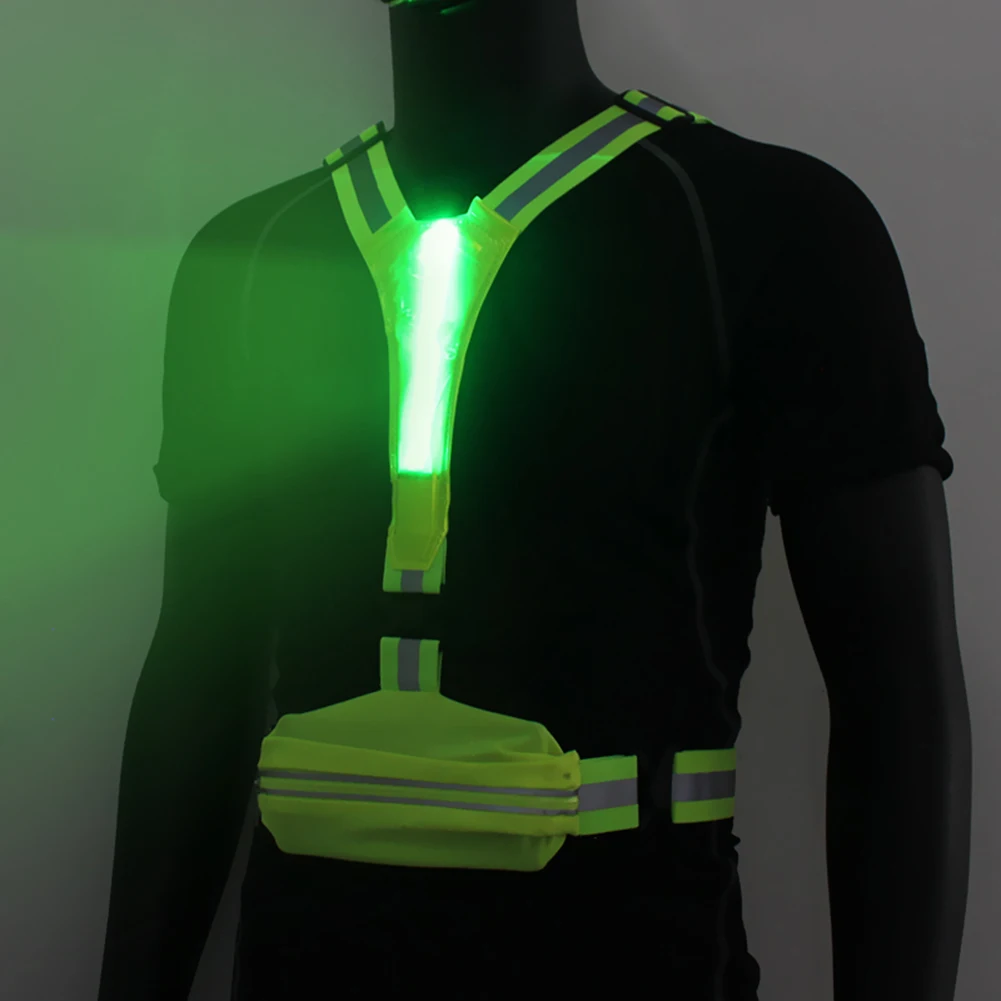 LED Reflective Vest Belt USB Rechargeable Running Vest High Visibility Security Reflective Vest for Night Running Cycling