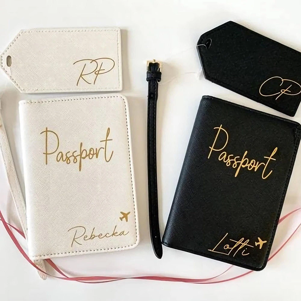 Personalized Passport Holder Pu Leather Luggage Tag Engagement Travel Set Honeymoon Valentine\'s Day Gift Bridal Party Gift