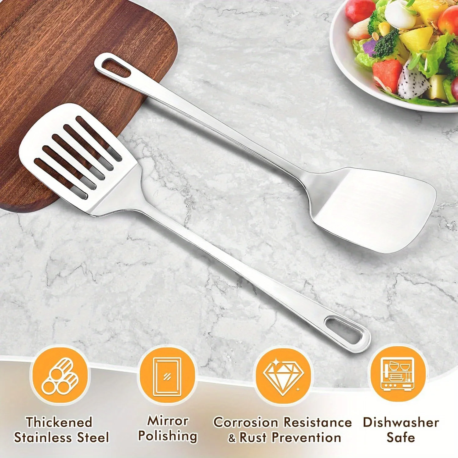 1/2 Pcs Stainless Steel Spatulas Set, Metal Spatula Solid & Slotted for Kitchen Use Cooking Utensils for Fish Eggs Pancakes