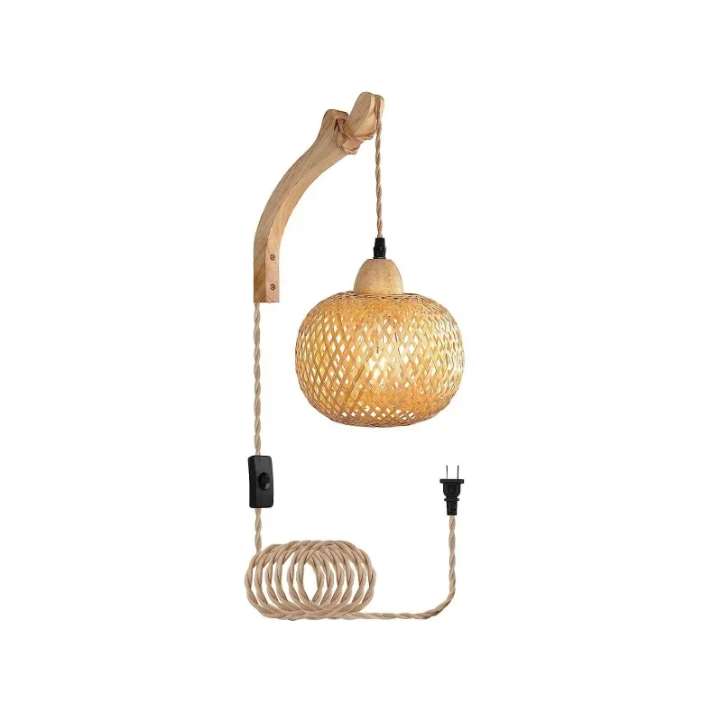 Retro Bamboo Wall Lamp Bedroom Living Room Corridor Decoration  Light Hemp Rope Bedside Lamps Indoor Lighting Fixtures