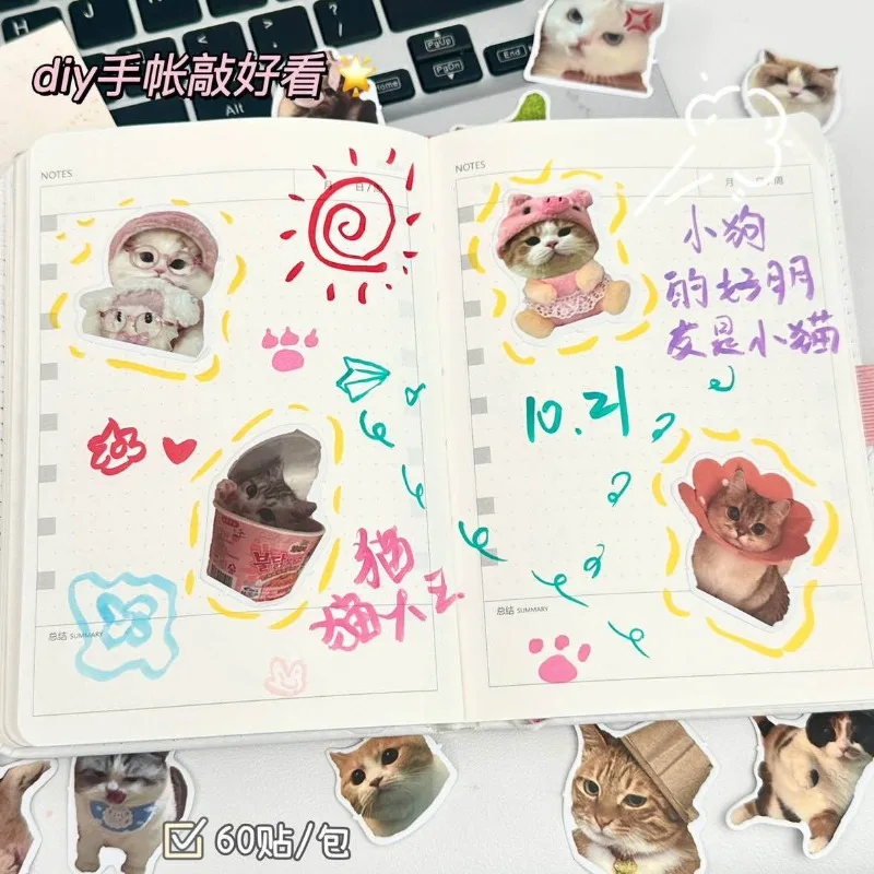 50pcs Funny Cats Animal Stickers for Scrapbooking Kawaii Adhesives Classic Stationery Items Cute Stationary Aesthetic