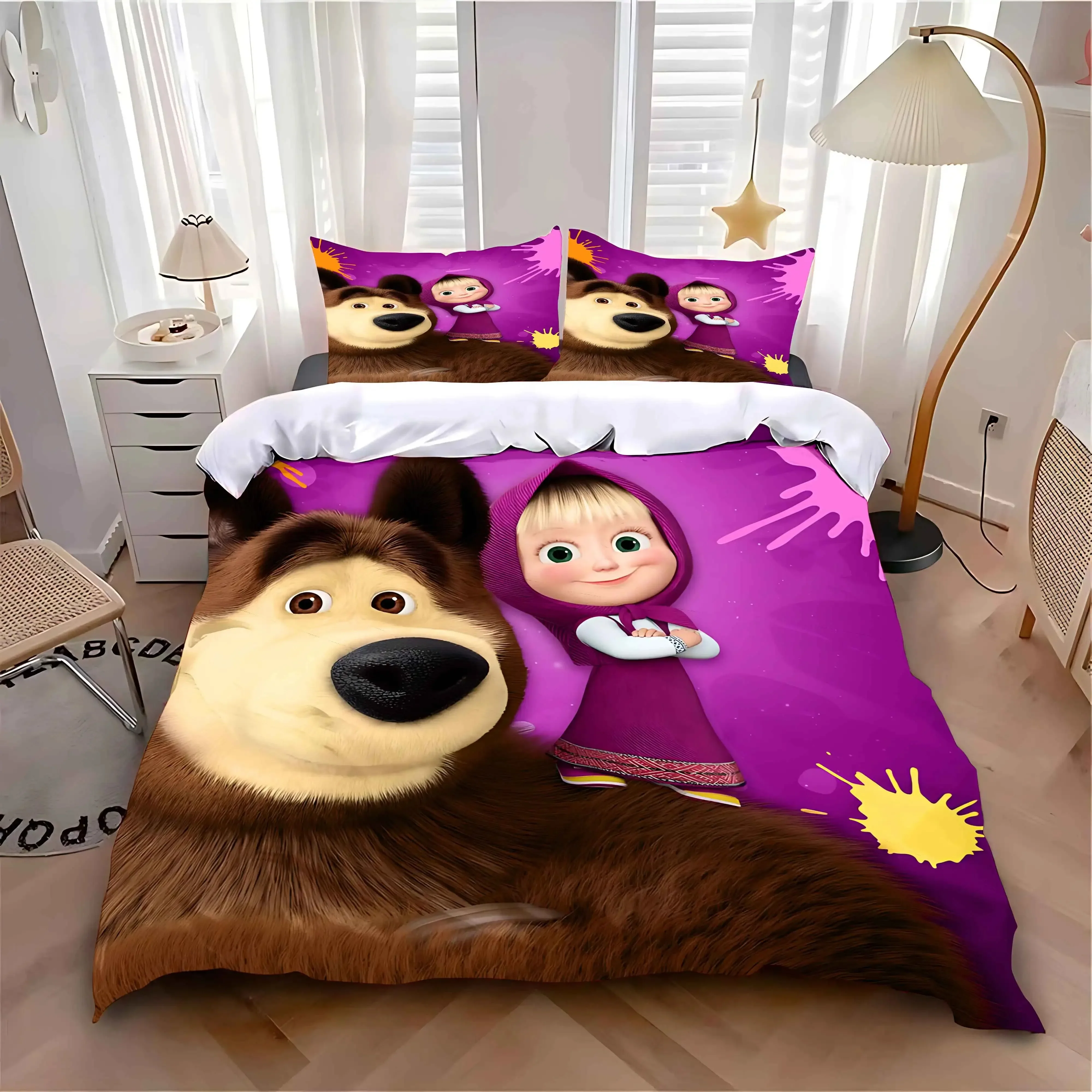Duvet Cover Pillowcase Bedding Set Adult Boy Girl Bedroom Decoration Children Gift Single Double Large Size M-Masha and B-Bear