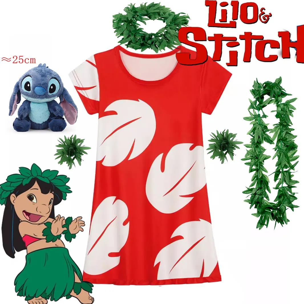 

Cute Girl Lilo Role Play Dress up Red Frock with White Feather Summer Beach Vestidos Ohana Spirit Lilo&Stitch Cosplay Costume