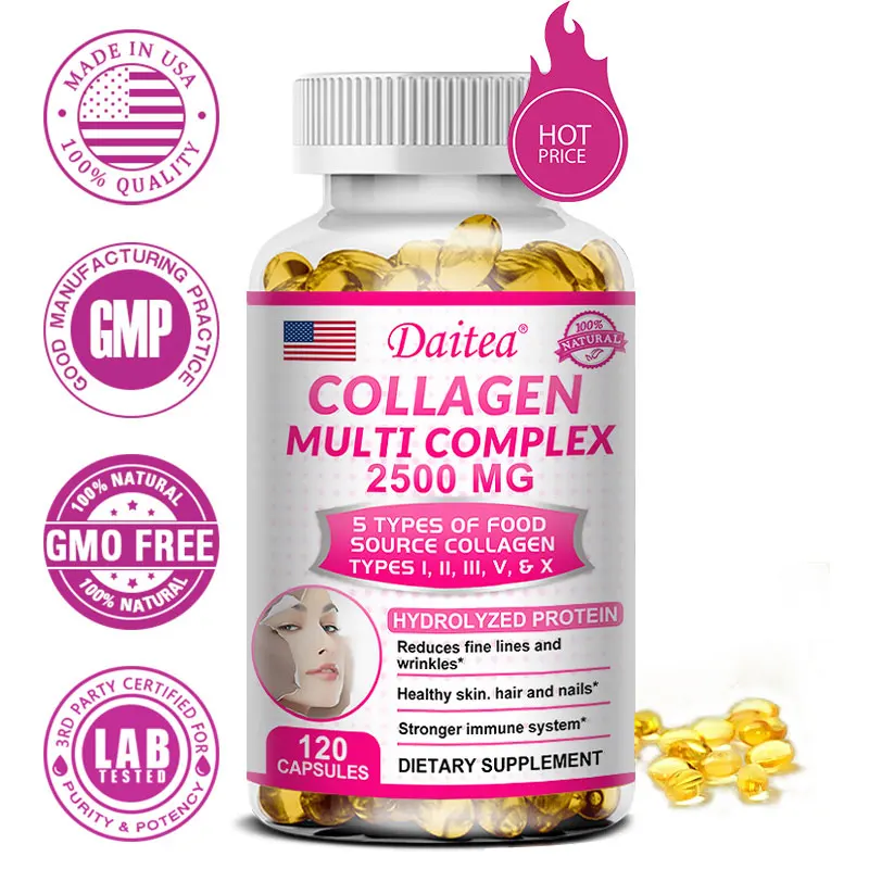 Collagen Multi Complex 2500mg, Supports Healthy Joints, Hair, Nails, Promotes Absorption, Helps Moisturize Skin, Antioxidants