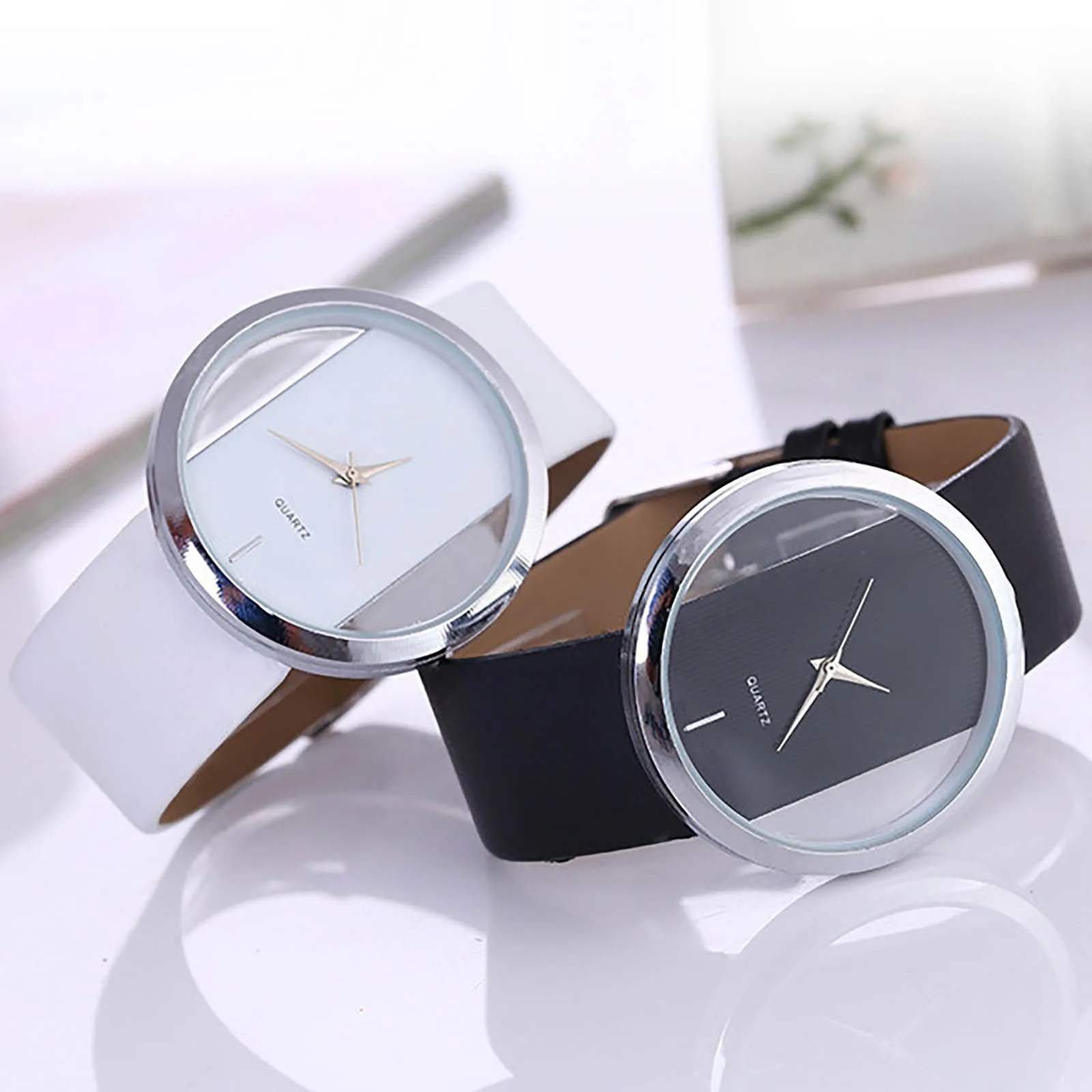 

women Quartz Watch business watch For Women Simple Casual Fashion Round Hollow Out Watches Dainty leather wristband reloj mujer