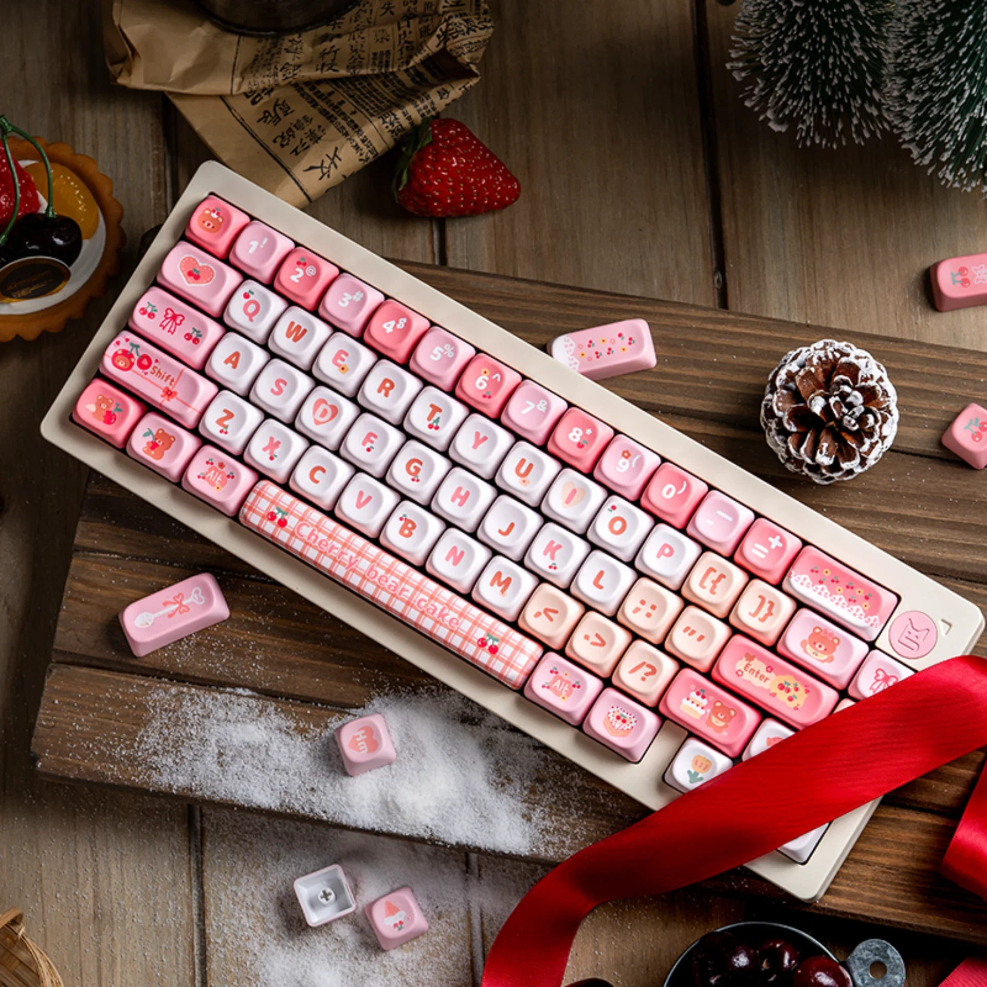 Cherry Cub MOA Keycap Set PBT 130 Keys Cute Pink Keycaps for MX Switch HI75 HI8 68 F99 104 64 Wooting Mechanical Keyboards