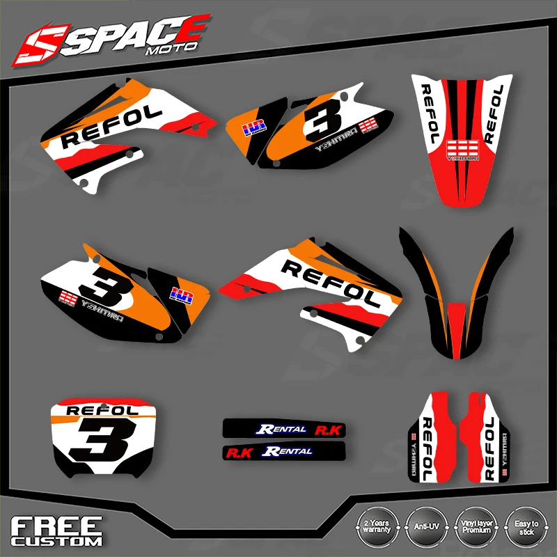

Наклейки-декали SPACE Custom Motorcycle Graphics для мотоциклов HONDA CRF450 2002-2004 (02-03, 04) Эндуро, комплекты наклеек