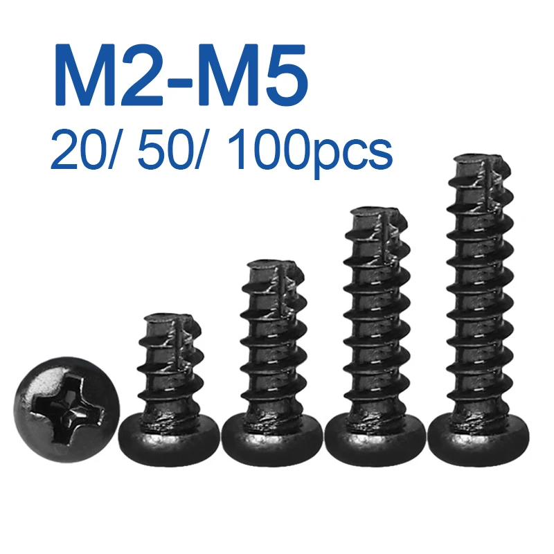 M2 M2.3 M2.6 M3 M4 M5 PT Śruba samogwintująca do drewna z łbem okrągłym i krzyżowym Phillips z wgłębieniem krzyżowym, stal ocynkowana na czarno