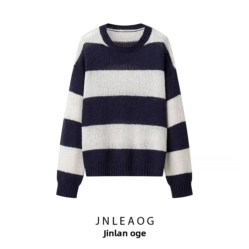 

JNLEAOG повседневный вязаный свитер в полоску, женский модный дизайн, простой универсальный длинный свек, круглый Ne полиэфирное волокно