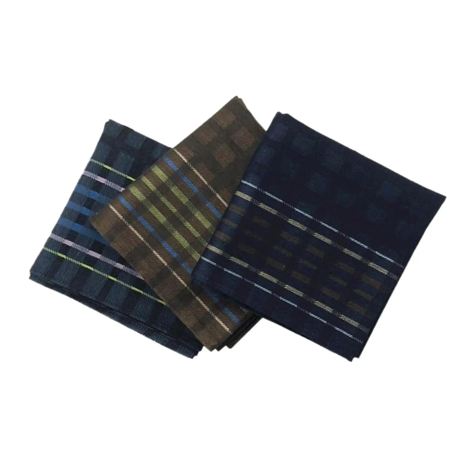 3pcs Mens Luxury Plaid Print Cotton Party Pocket Square 16x16