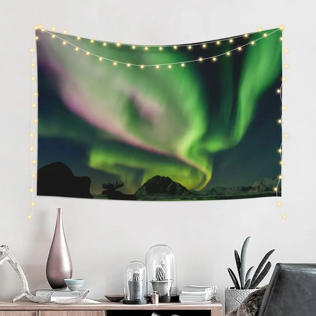 Moose with Northern Lights Tapestry Aesthetic Room Decor Room Decor Cute Bedroom Decorations Wall Tapestries Tapestry