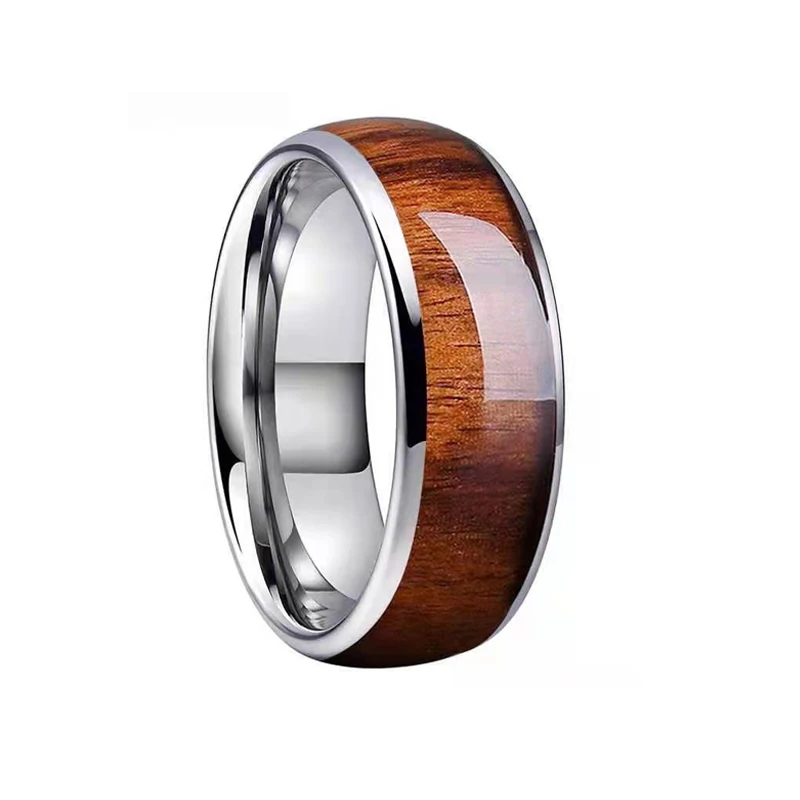 Newest Stainless Steel Wood Grain Inlaid Rings For Men Retro Domineering 8mm Knuckle Jewelry Ring Boyfriend Party Gifts