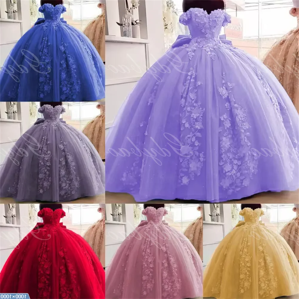 Vestido de noche elegante para mujer, vestidos de baile de colores múltiples, vestidos esponjosos, apliques, corpiño de nudo de lazo, Vestido largo de fiesta de cumpleaños para niñas