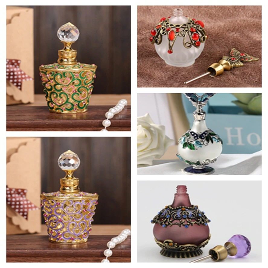 

Vintage colored perfume subpackage bottle empty bottle Dubai enamel color essential oil glass metal Butterfly perfume bottle