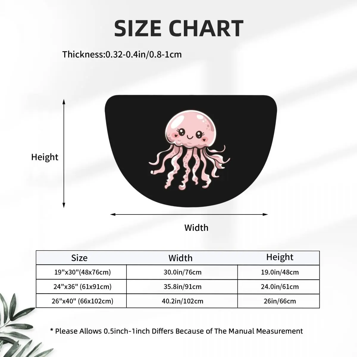 Cute Jellyfish Kawaii Design Soft Flannel Half Round Doormat Non Slip Bathroom Mat Absorbent Floor Carpet for Living Room