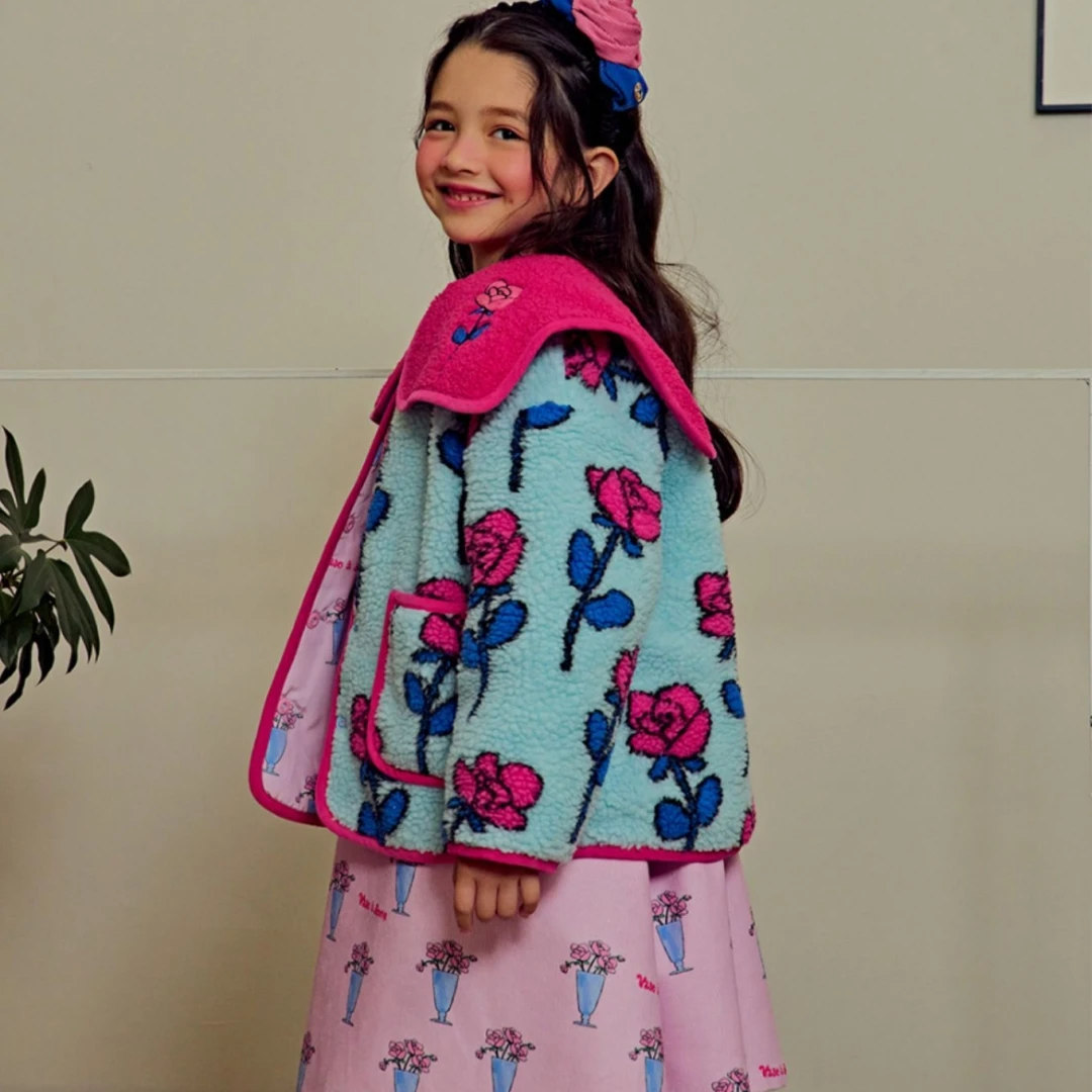 الكورية في سن المراهقة الفتيات الشتاء روز مطبوعة أسفل السترات 2025 جديد الخريف الملابس أبلى معطف فستان الأميرة ملابس الأطفال #4