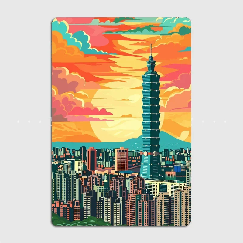 Taipei Taiwan City Travel Scenic Spot Poster Metal Plaques Tin Sign Home Decor Room Decoration Kitchen Wall Decor