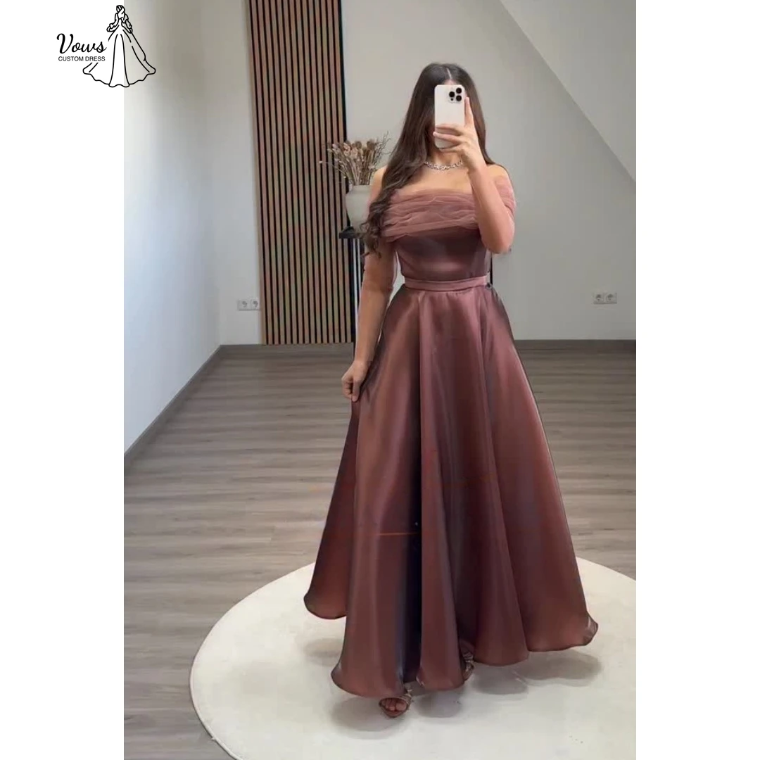 

Vows Custom Made Dubai Wedding Guest Dresses 2025 Woman Auburn Strapless Elegant Party Dresses for Women Luxury Line A Satin