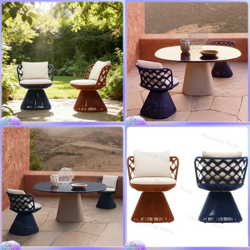 Modern Outdoor Rattan Chair Set Balcony Garden Furniture Sunscreen Leisure Rotating Sofa Table 3 Piece Patio Courtyard Decor
