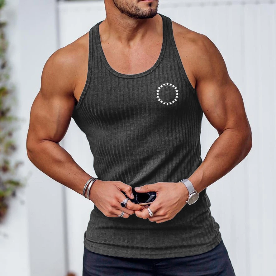 Summer New Trend Casual Knit Vertical Stripes Fitness Sports Casual Slim Men\'s Vest Men\'s I Shaped Vest Show Figure Men