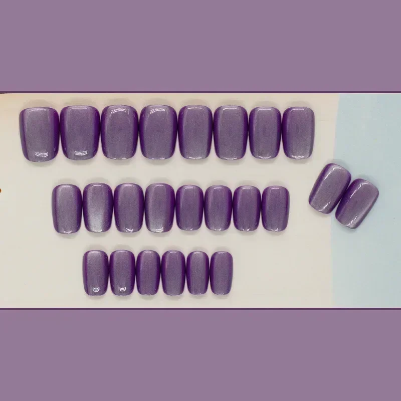 24 pçs roxo olho de gato unhas falsas cabeça quadrada unhas de balé francês imprensa curta em unhas wearable cobertura completa acrílico dicas de unhas falsas