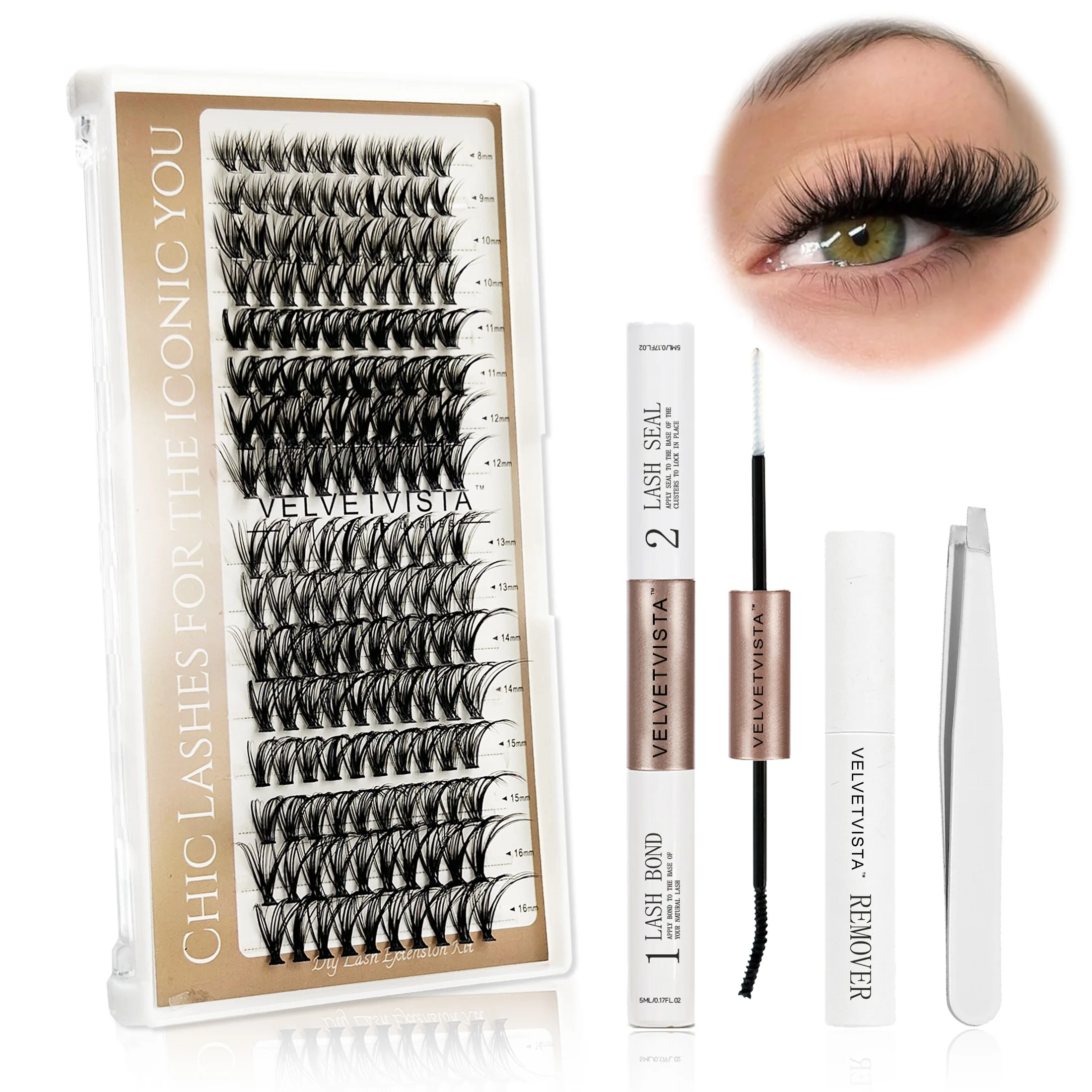 Kit di grappoli per ciglia fai-da-te di alta qualità Kit di estensione ciglia 30D con legame e sigillo per ciglia Rimuovi pinzette Trucco a tenuta forte