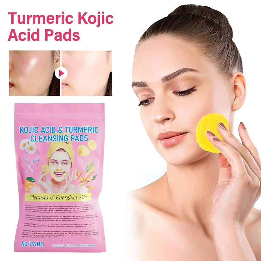 40pcs Turmeric Kojic Acid Cleansing Pads Exfoliating Pads Facial Sponges For Cleansing Exfoliating Daily Cleaning Skin Care