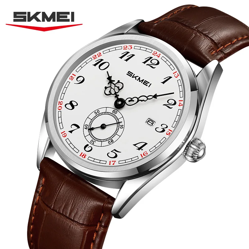 SKMEI 9402 Waterproof Classic Quartz Wristwatches Time Relogio Masculino Mens Watches Top Brand Luxury Leather Strap Date Watch