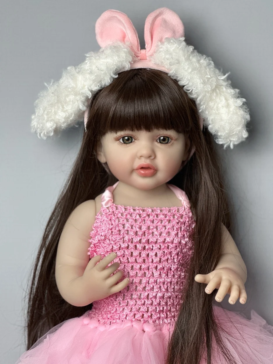 BZDOLL 여아용 전신 실리콘 인형 장난감, 실물 같은 공주, 유아 아트 비비, 어린이 생일 선물, 55 cm, 22 인치