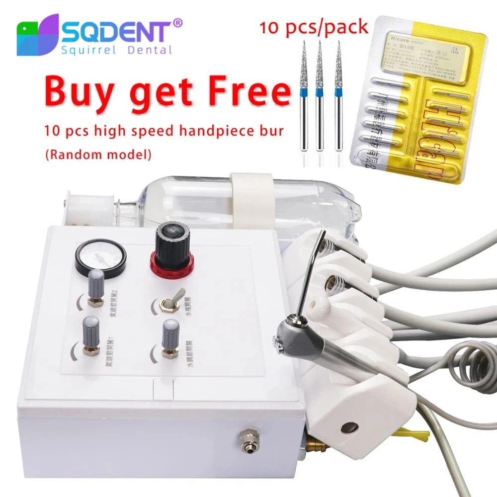 SQDENT Portable Turbine Unit with Weak Suction Dental Equipment Air Unit with 2 Handpiece Tubes 3 way syringe Teeth Whitening