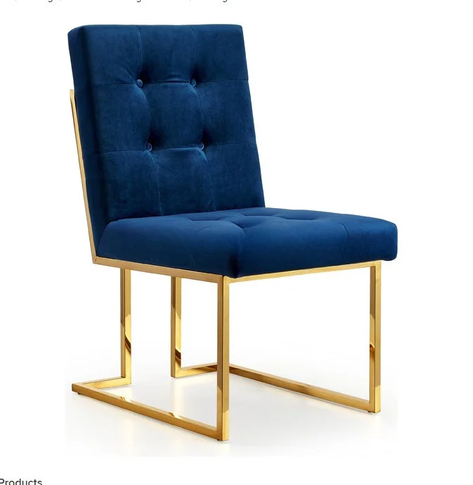 stainless steel blue velvet brass gold Jonathan Adler designer dining goldfinger chair