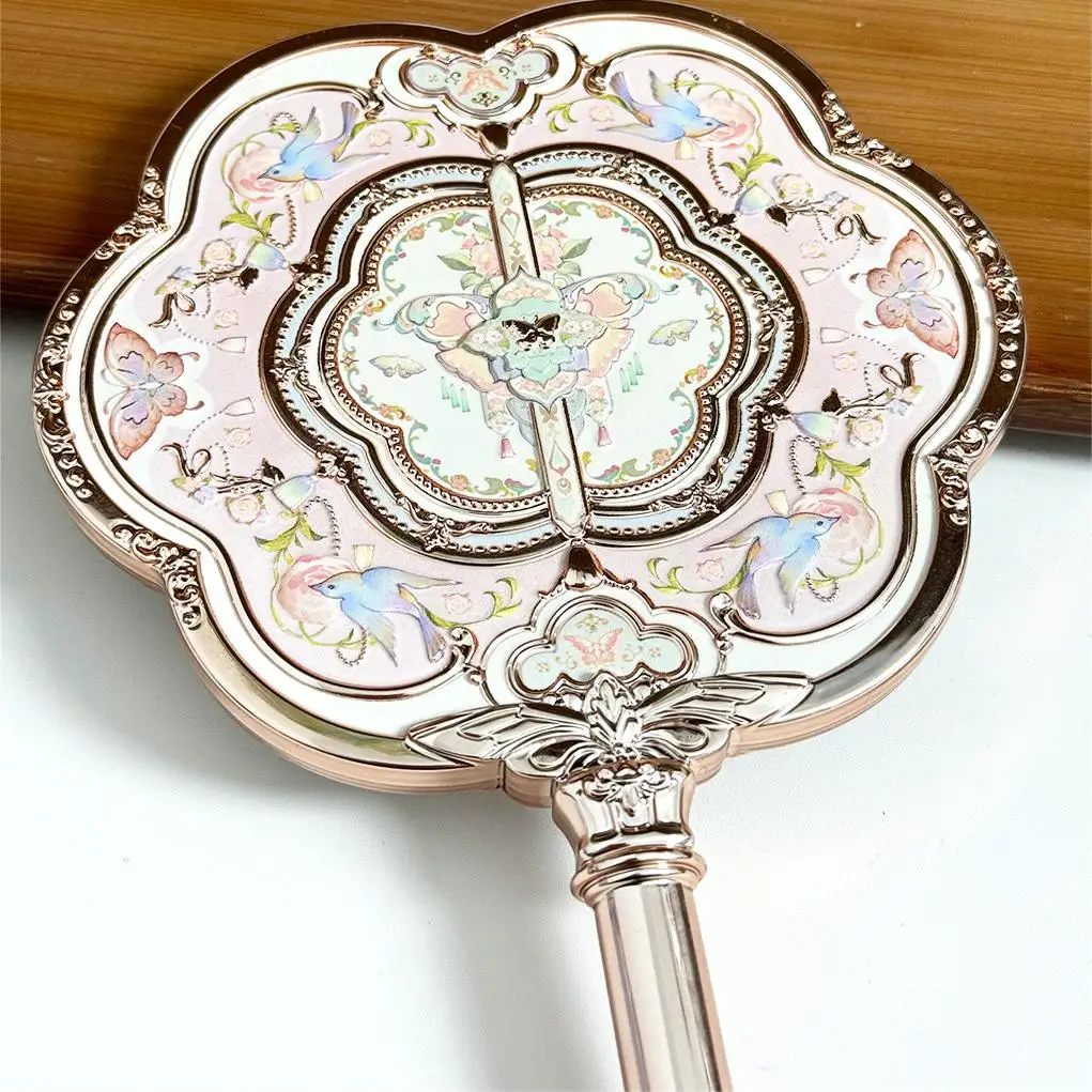 Miroir de maquillage à main avec collier de nuage de papillon, miroir de vanité esthétique Vintage, miroir de voyage Portable et mignon