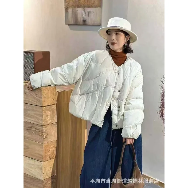 Donsjack voor dames High-end trend pufferjack Warme winterjas Witte eendendons Oversized gewatteerde jas Top met lange mouwen O-hals