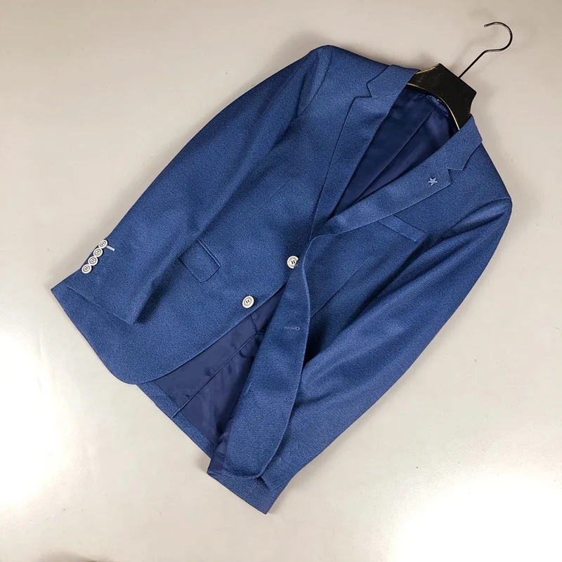 

Slim Fit Casual Youth Blue Faionable Single Button Men's Jaet Stand Tailoring Fre Sle Urban Spring Long Sve