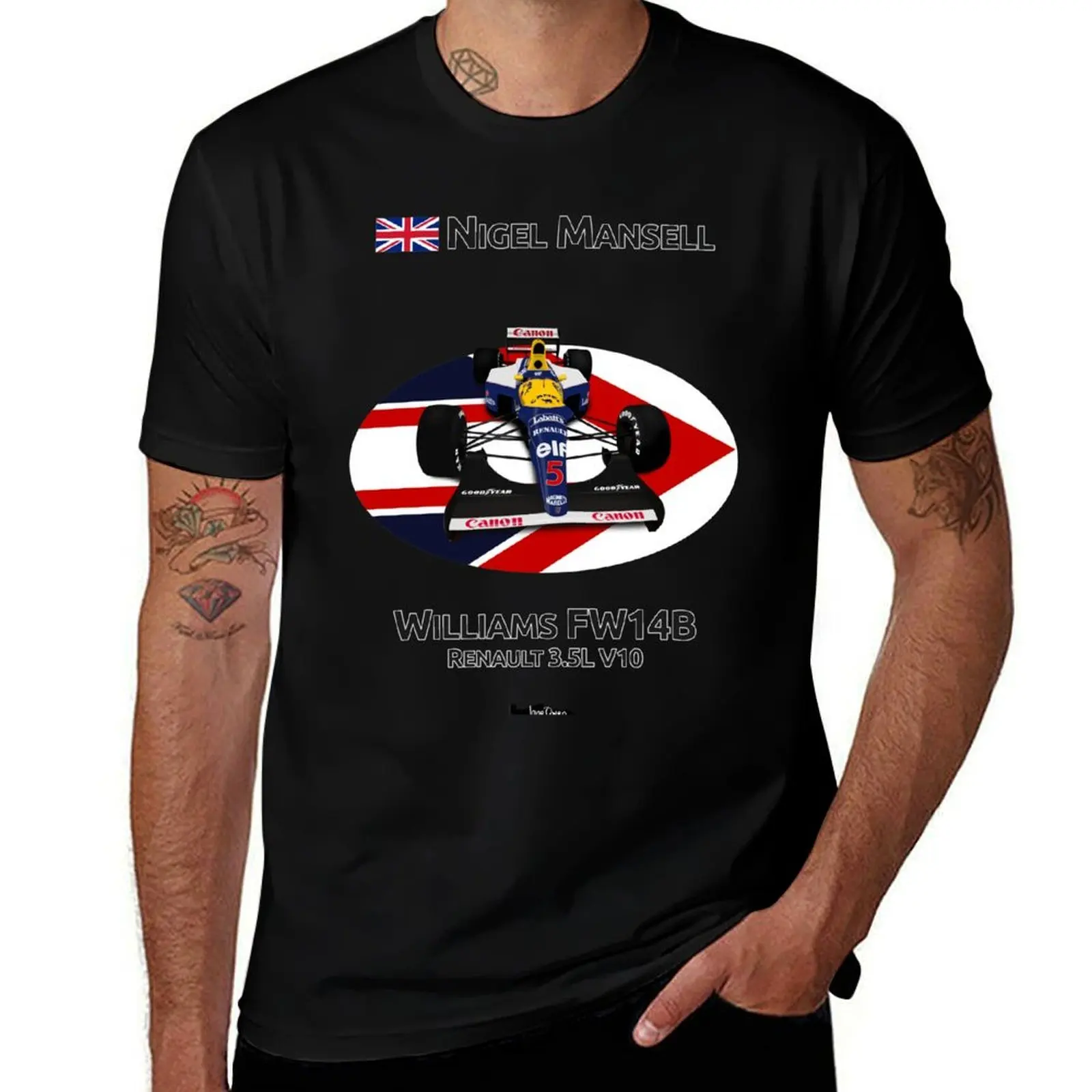 

Nigel Mansell - Williams FW14B with helmet background T-Shirt t shirts cotton 100% cotton t shirts man 100% T-Shirt