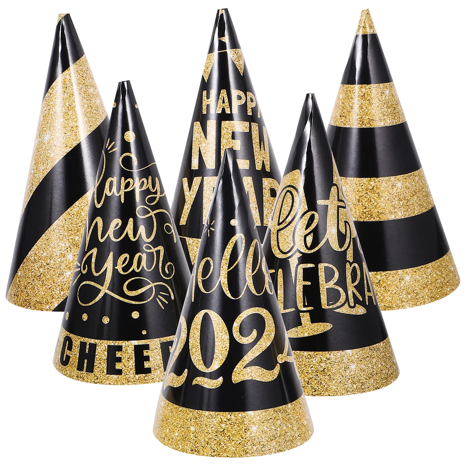 

6 Pcs Black Gold Paper Hats New Year Party Supplies Lightweight Compact Countdown Photo Cone Accessories Adults Kids Decorative