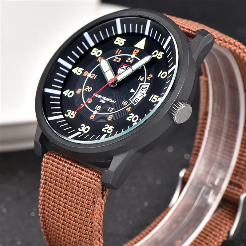 1pc / lot Original XINEW Brand Watches For Men Fashion Nylon Band Military Date Sports Cheap Vintage Quartz Watch Montre Homme