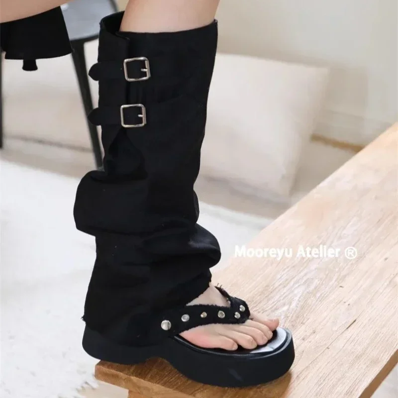 

Women's Sandal Boots Toe Clip Platform Sole Belt Buckle Sandal Boots Personality Two Ways To Wear Designer Zapatillas De Mujer