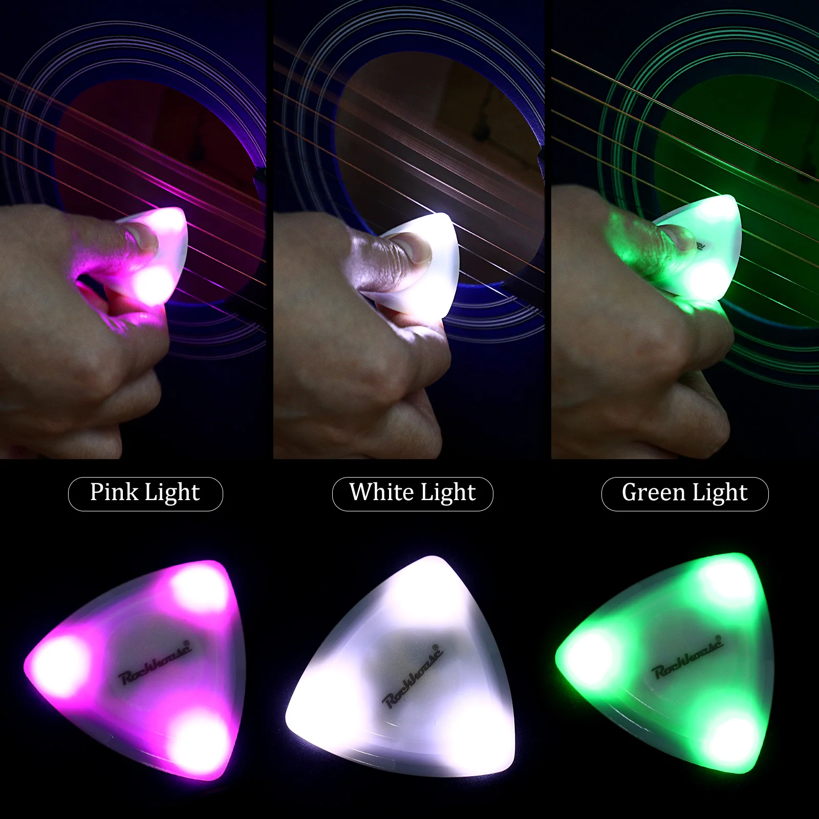 LED Picks กีตาร์ประกายเบสไฟฟ้า Plectrums Shine Light สีเขียว Abs Acoustic