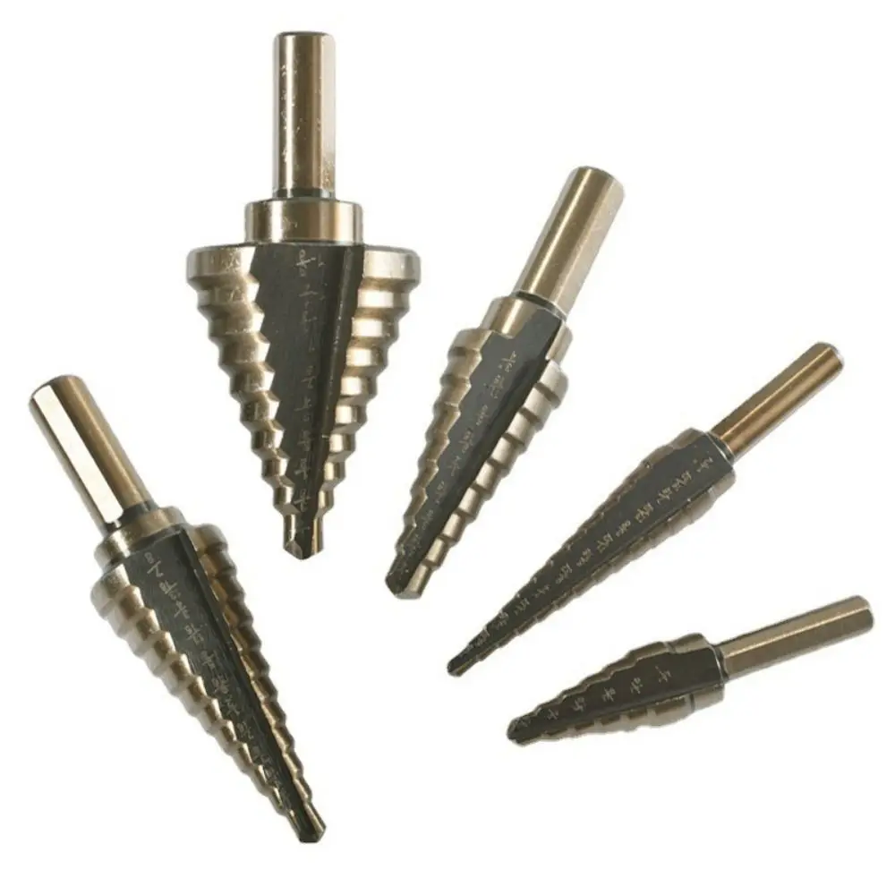 

5Pcs 50 Sizes Step Drill Set Cobalt Titanium Conical Carbide Drill Perforator Spiral Triangle Drilling Tools Set Wood Drilling