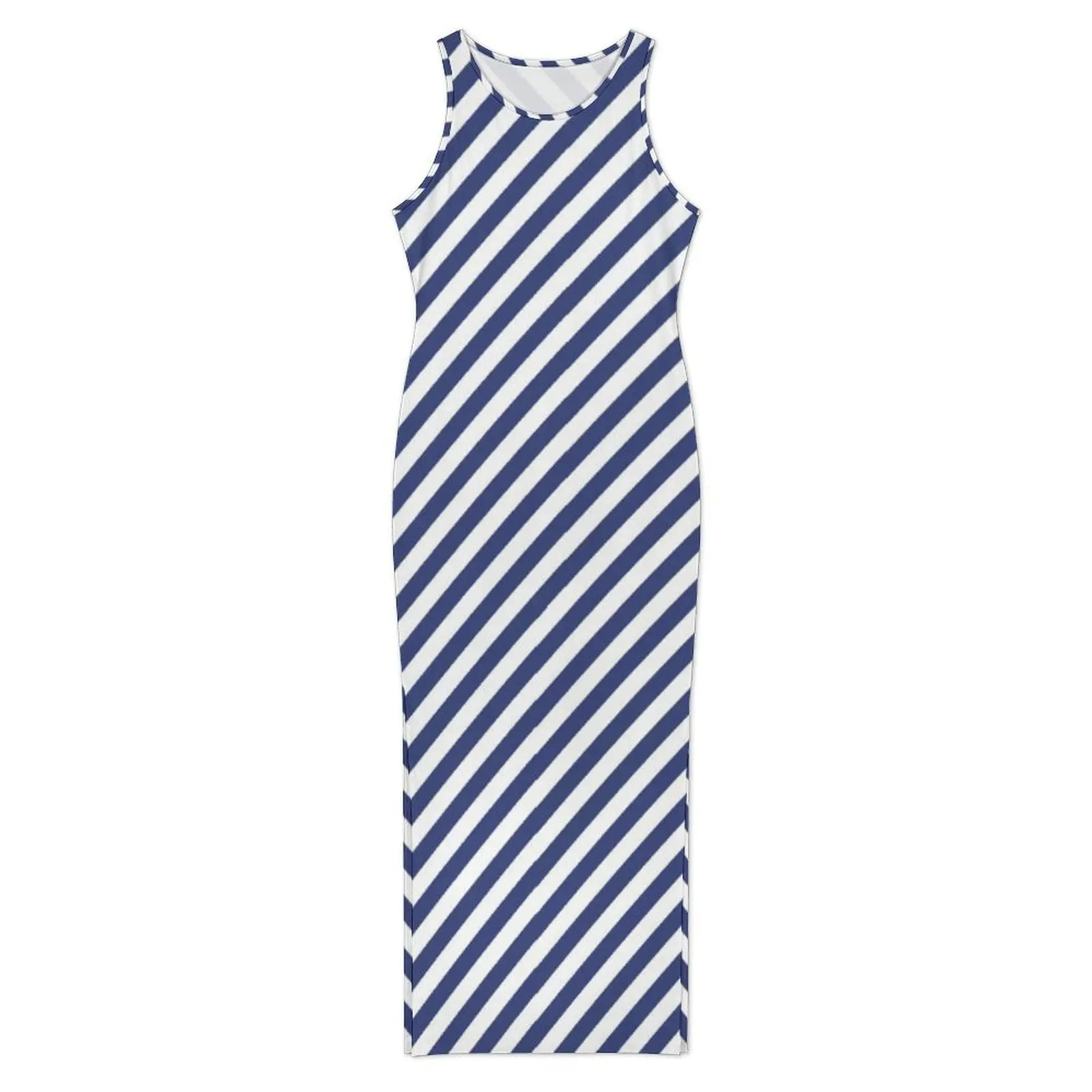Womens Vintage Nautical Dress Blue Cross Stripes Street Fashion Bodycon Dress Summer Retro Maxi Dresses Oversized Vestidos