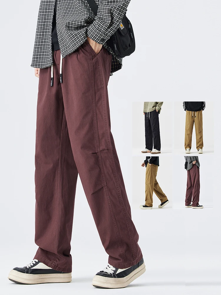 แฟชั่นผู้ชายสบายๆกางเกงฤดูใบไม้ร่วงใหม่ 100% CottonคุณภาพสูงตรงComfort Drawstring SweatpantsชายBaggyกางเกง